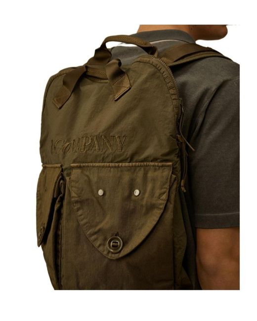 C P Company Green Embossed-Logo Front-Pocket Backpack for men