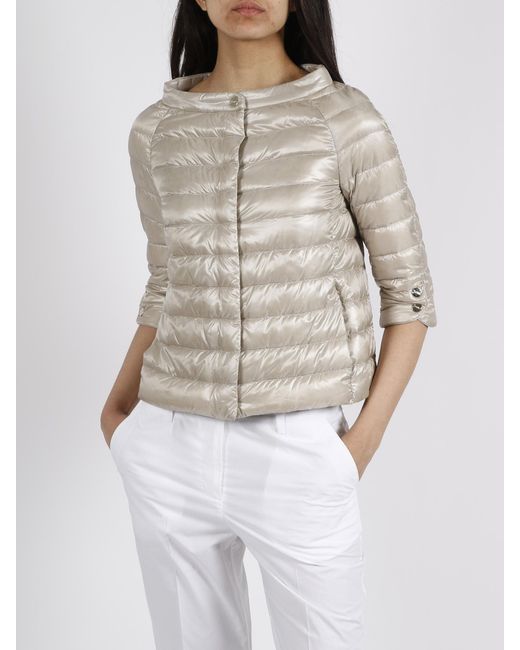 Herno Gray Cropped Sleeve Down Jacket