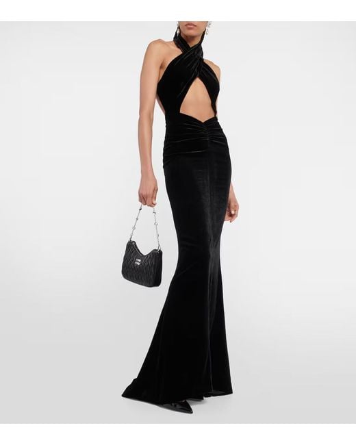 Alessandra Rich Black Openwork Velvet Dress