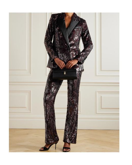 Veronica Beard Brown Collier Sequined Satin Flared Pants