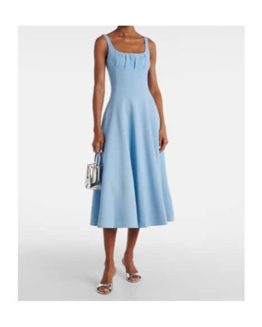 Emilia Wickstead Blue Collins Pleated Wool Crêpe Midi Dress