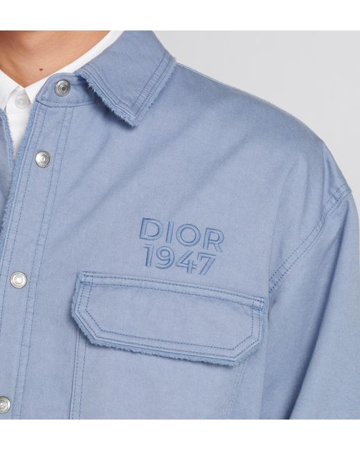 Dior Blue Homme 1947 Logo Embroidered Long-Sleeved Overshirt for men