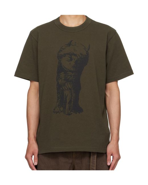 Sacai Green Crew Neck Short Sleeve T-Shirt for men