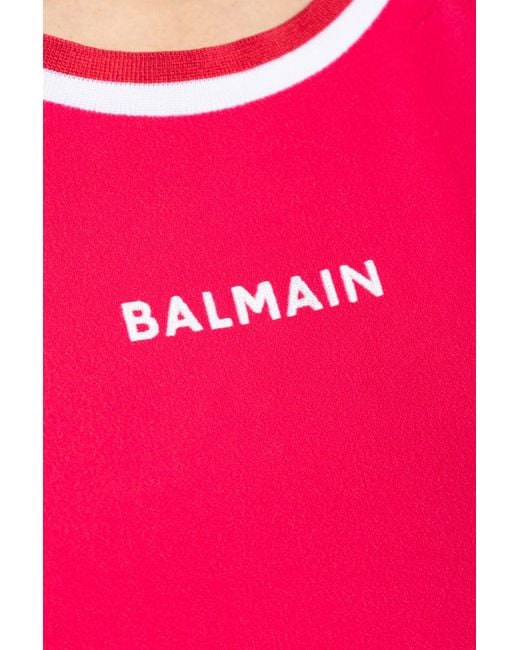 Balmain Pink Striped-Trim Mini Dress