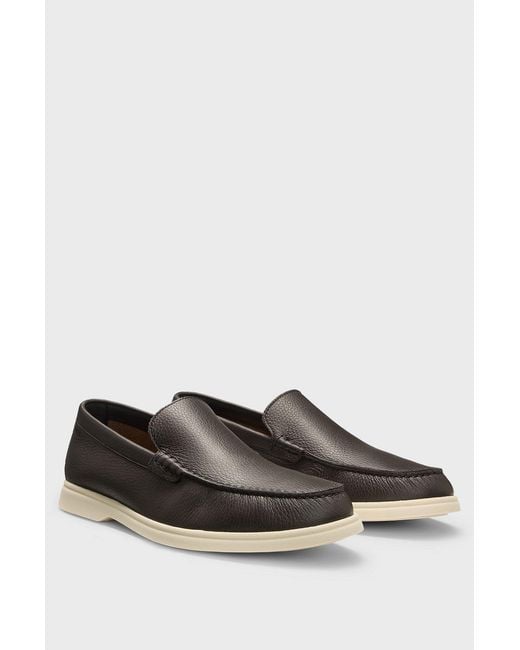 Boss Black Grained Leather Loafers for men