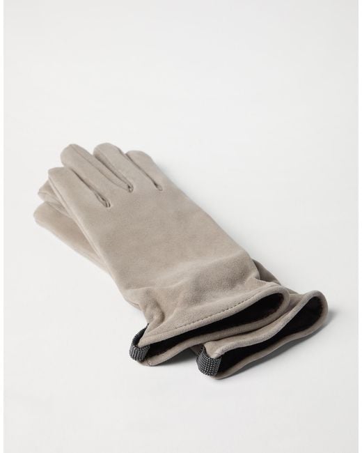 Brunello Cucinelli White Gathered-Detail Leather Gloves