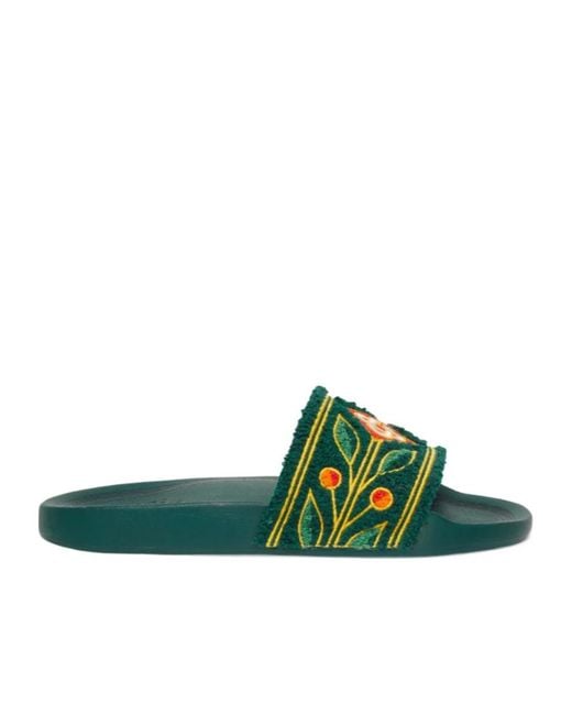 Casablanca Green Laurel Terry Embroidered Slides