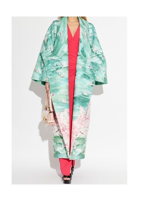 Balmain Blue Floral Motif Printed Long Coat