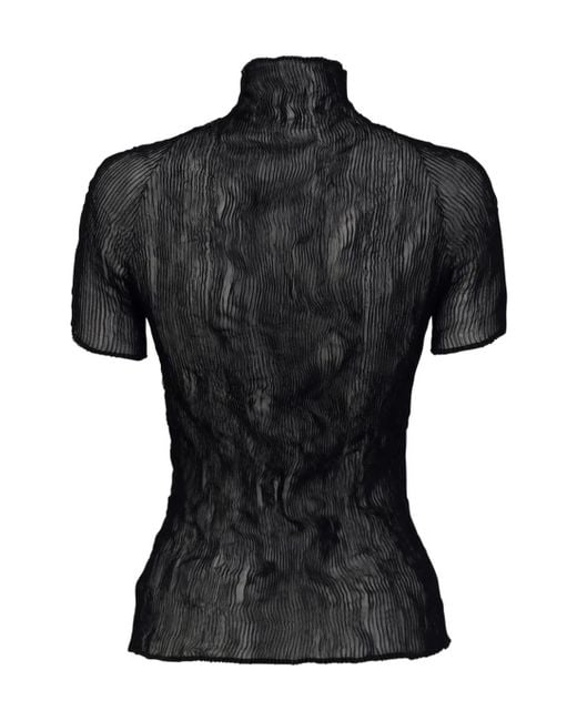 Issey Miyake Black High-Necked Short-Sleeved Top