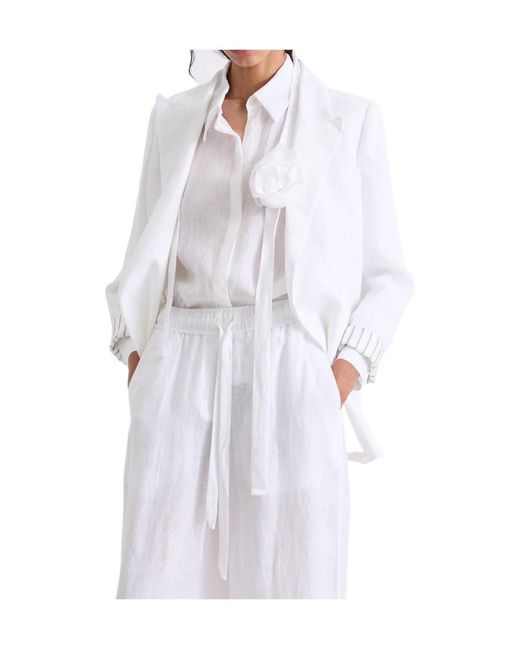 Marella White Long-Sleeve Blazer With Lapel Collar