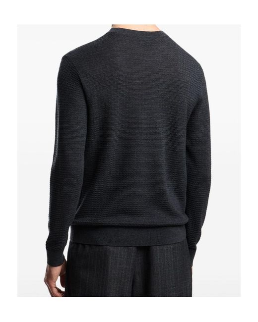 Emporio Armani Blue Waffle-Knit Wool Sweater for men