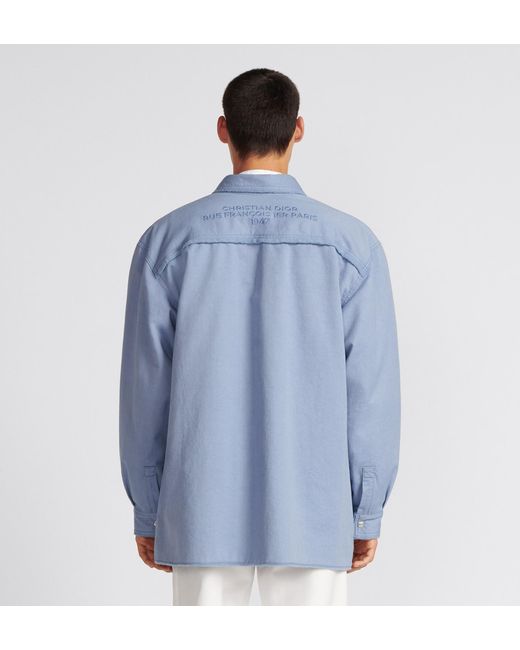 Dior Blue Homme 1947 Logo Embroidered Long-Sleeved Overshirt for men