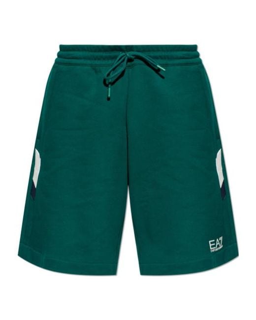 EA7 Green Logo Print Sweat Shorts for men