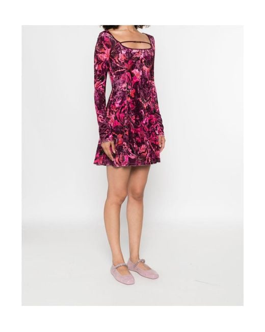 Versace Jeans Red Couture Logo Plaque Velvet Mini Dress