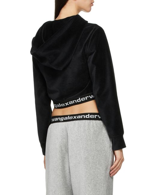 Alexander Wang Black T By Logo Cropped Corduroy Hoodie