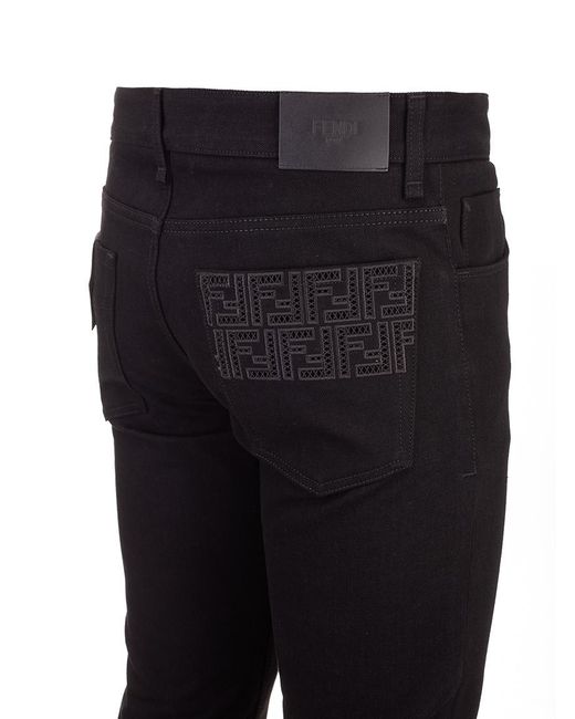 Fendi Blue Logo Patch Ff Slim-Fit Jeans for men