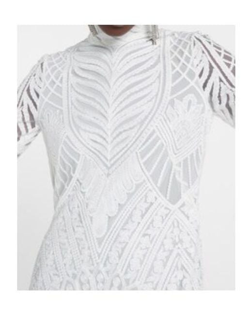 Galvan White Borghese Backless Lace Midi Dress