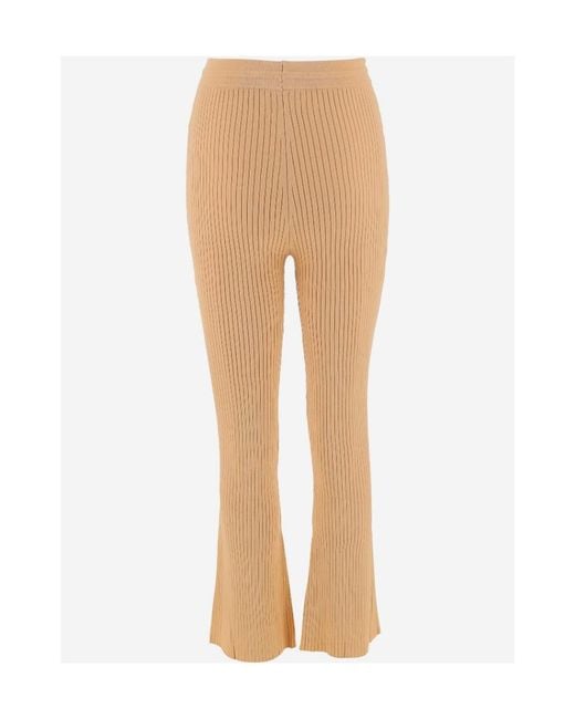 Nanushka Natural Ribbed Knitted Cropped Pants