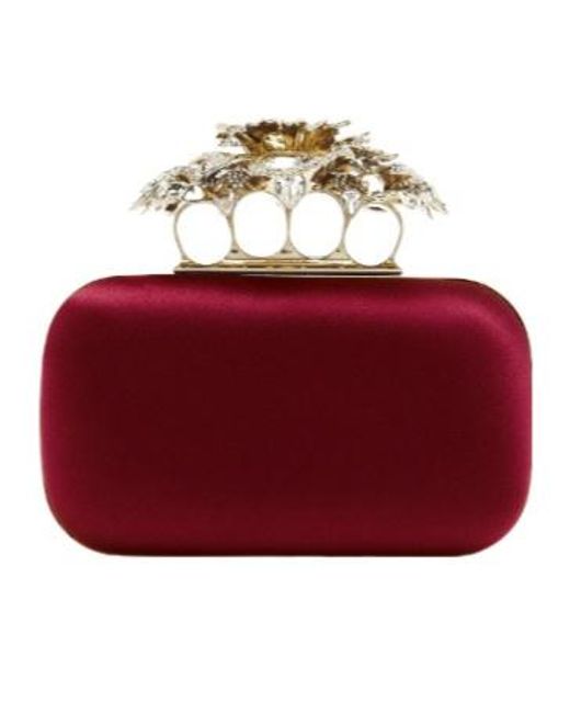 Alexander McQueen Red Carnation Knuckle Embellished Clutch Bag