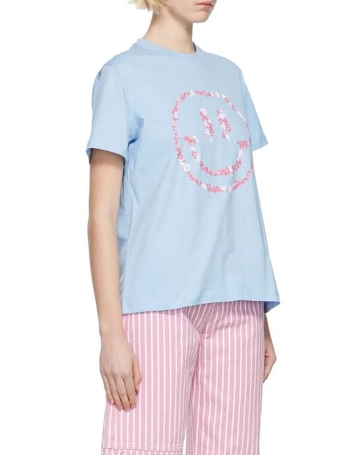 Ganni Blue Smiley Crewneck T-Shirt