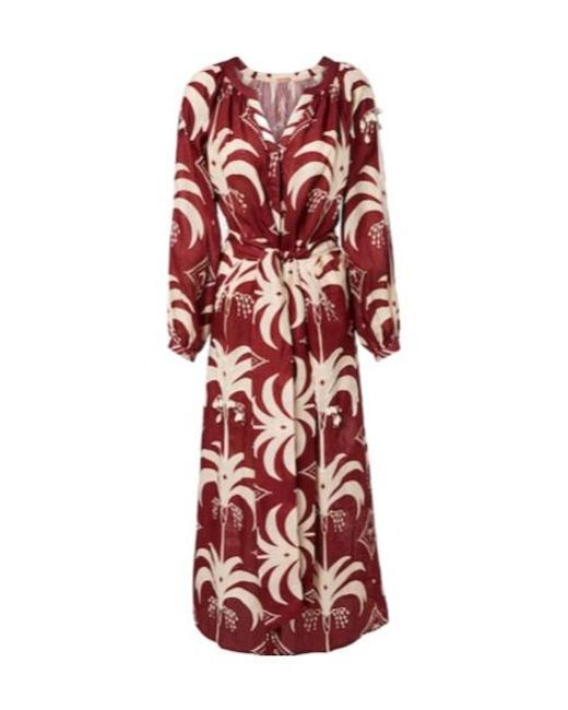 Johanna Ortiz Red Printed Linen Maxi Dress
