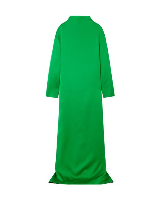 Tom Ford Green Shiny Crepe Mock Neck Column Evening Dress