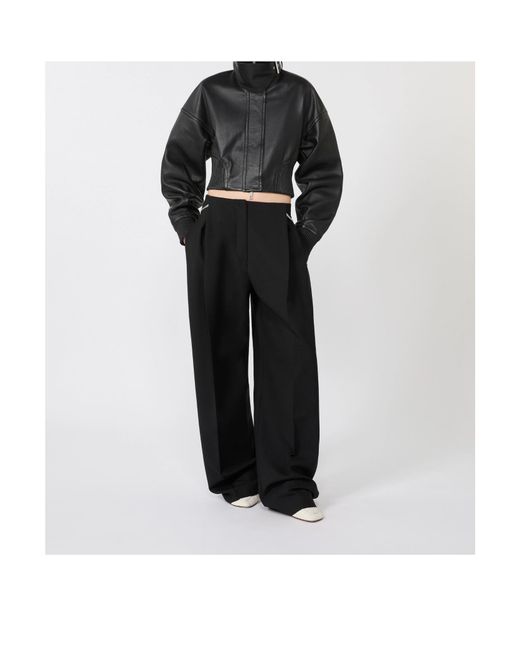 Sportmax Black High-Neck Zipped Leather Jacket