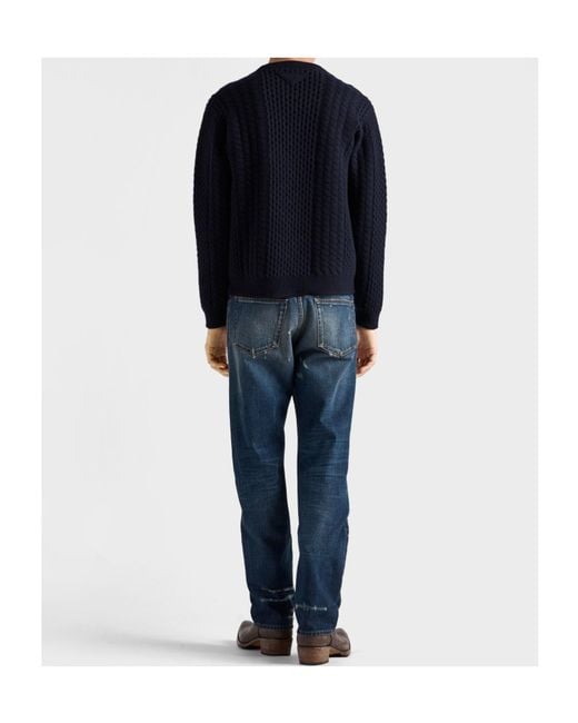 Prada Blue Cable-Knit Wool Sweater for men