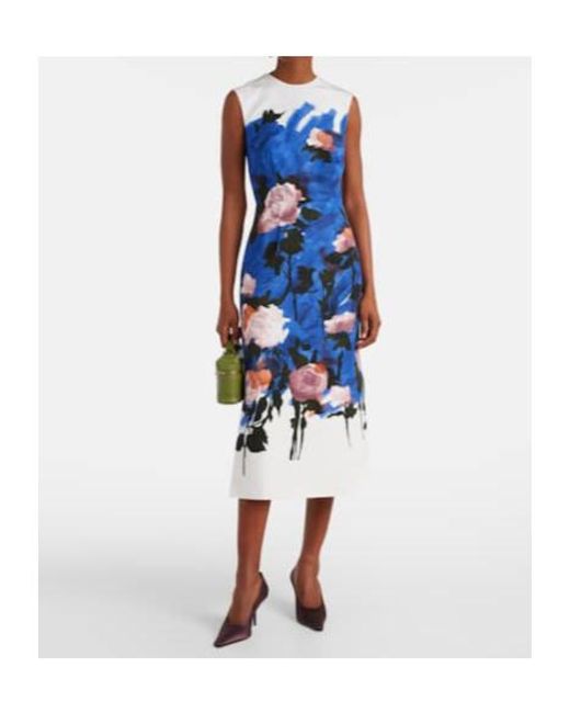 Erdem Blue Floral Cotton-Blend Midi Dress