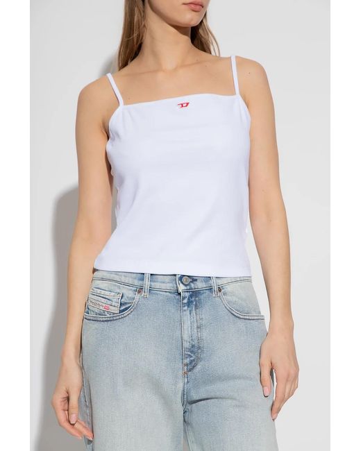 DIESEL White T-Hop-D Logo Embroidered Cami Top