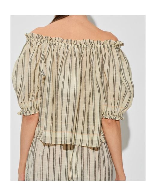 Ulla Johnson Natural Paros Ruffled Striped Top