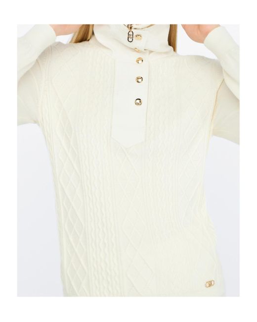Liu Jo White Half-Fastening Balloon-Sleeve Sweater