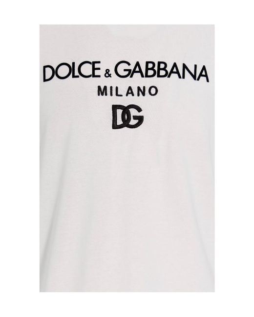 Dolce & Gabbana White Logo Embroidered Crewneck T-Shirt for men