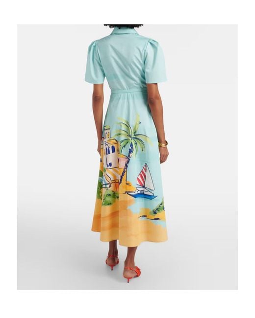Leo Blue Printed Belted Cotton Shirt Dress