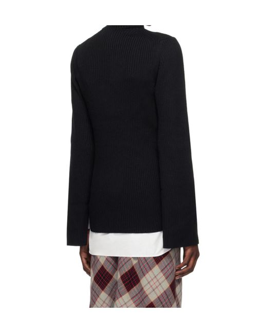 Junya Watanabe Black Long-Sleeved Ribbed Turtleneck Top