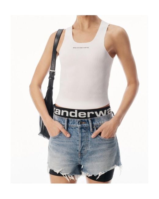 Alexander Wang White Jacquard Logo Racer Tank Top