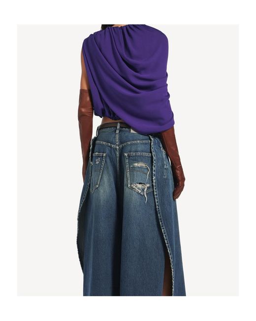 Balenciaga Purple Silk Draped Cape Top