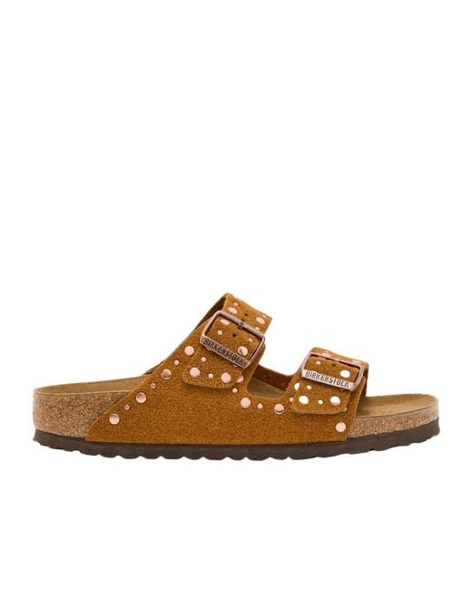 Birkenstock Brown Arizona Studded Suede Sliders