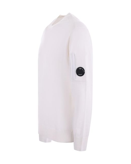 C P Company White Lens Detail Crewneck Jumper for men