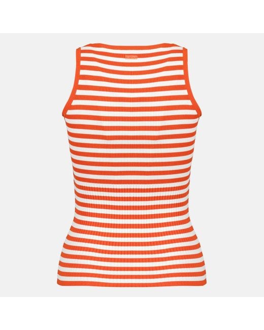 Max Mara Red Striped Ribbed Knit Tank Top