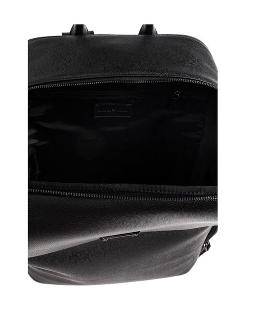 Emporio Armani Black Logo Patch Leather Backpack for men