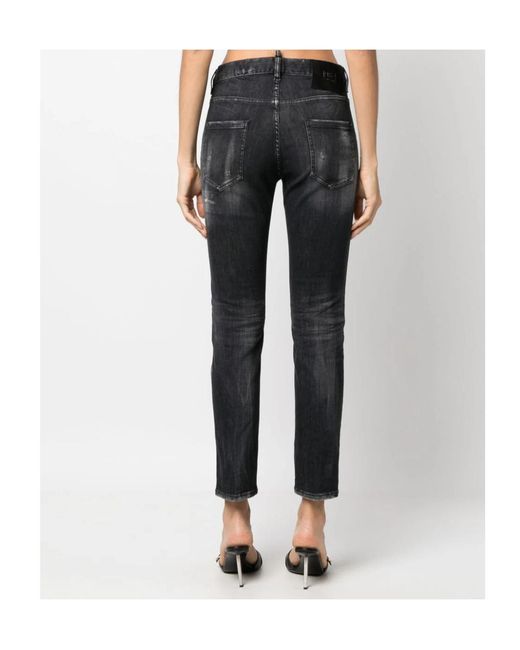 DSquared² Gray Straight-Leg Distressed Skinny Jeans