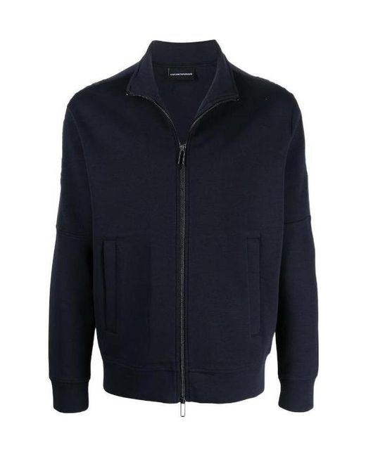 Emporio Armani Blue High Neck Zip-Up Sweatshirt for men
