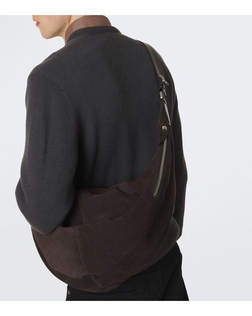 Lemaire Black Quiver Clip Large Suede Shoulder Bag for men