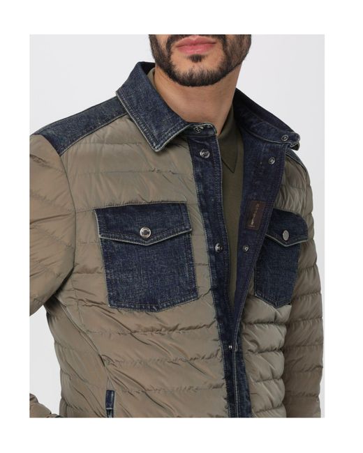 Moorer Gray Crespi Denim-Trim Down Jacket for men
