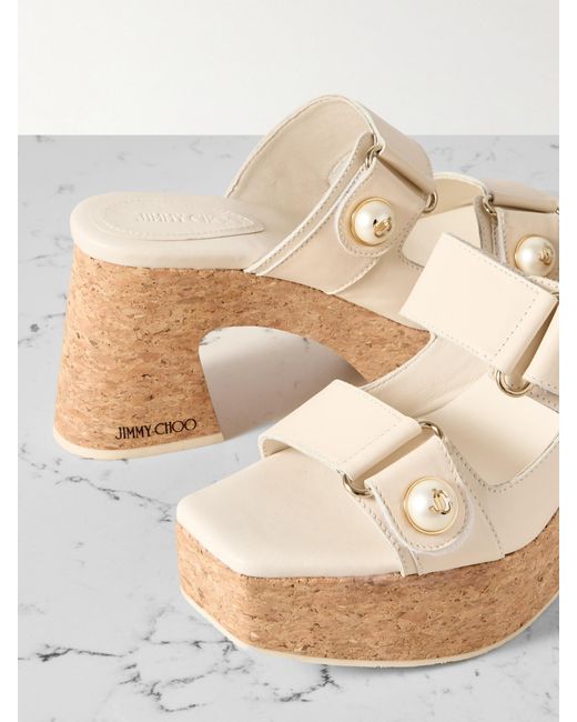 Jimmy Choo White Fayence Slip-On Platform Sandals