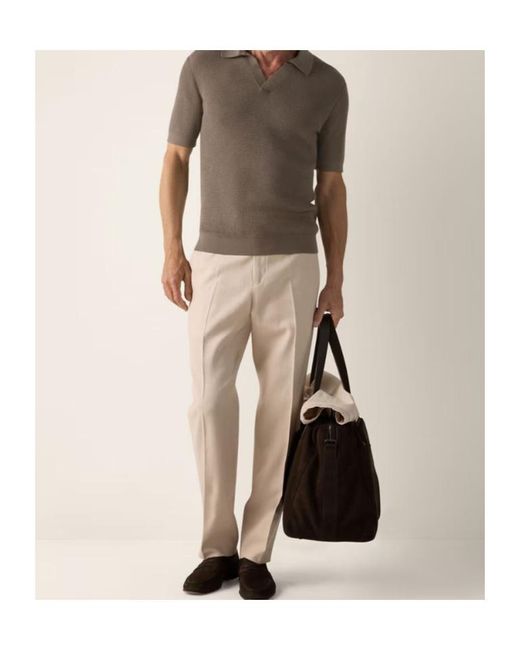 Zegna Brown Jacquard Knit Buttonless Polo Shirt for men