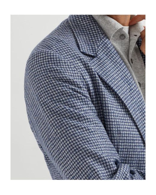 Brunello Cucinelli Blue Dogtooth Blazer for men