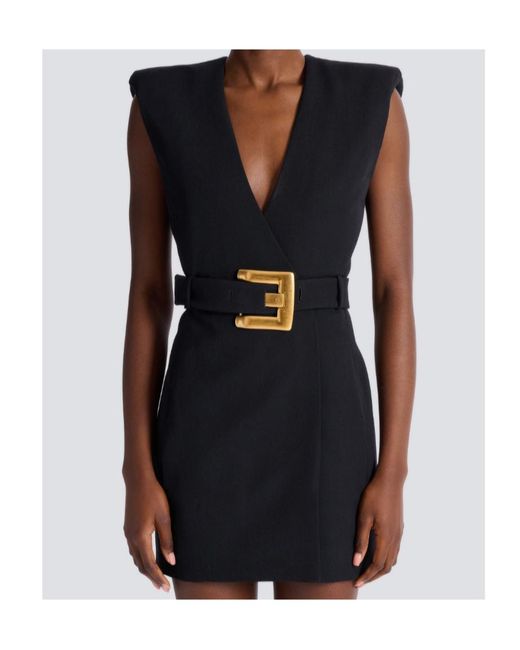 Balmain Black Belted Wrap Dress