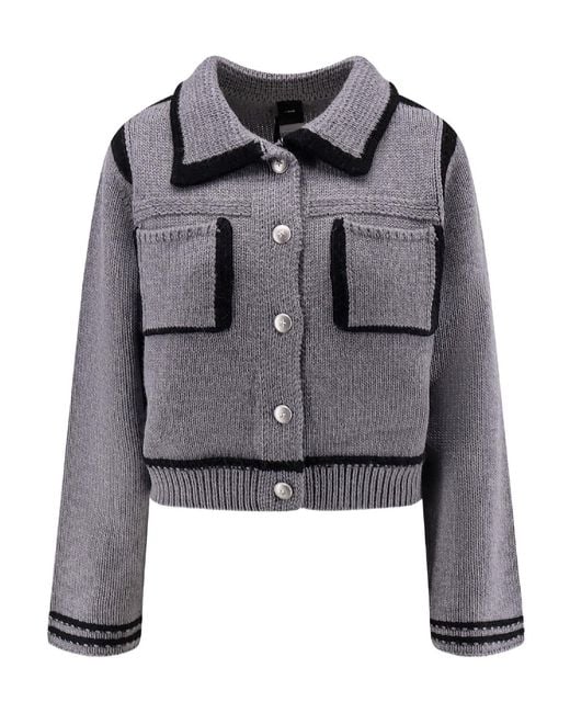 Pinko Gray Contrast-Trim Buttoned Cardigan